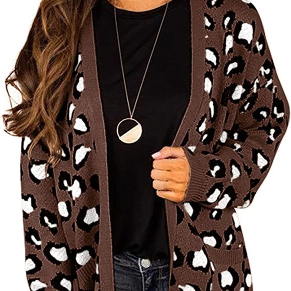NWT Plus Size Grecerelle Open Front Leopard Print Cardigan Sweater - Size 2XL - Picture 1 of 15